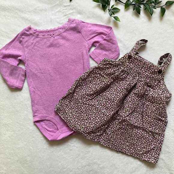 Carter’s Baby Girl Outfit Size 9M | Purple Bodysuit + Corduroy Jumper Dress GUC - Picture 1 of 16
